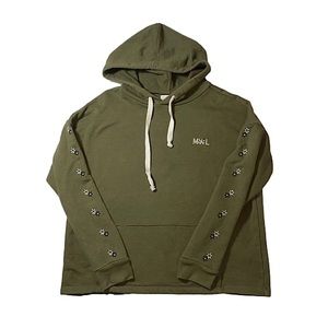 Madewell Hoodie Small Easygoing Sweatshirt MWL Flower Embroidered olive army